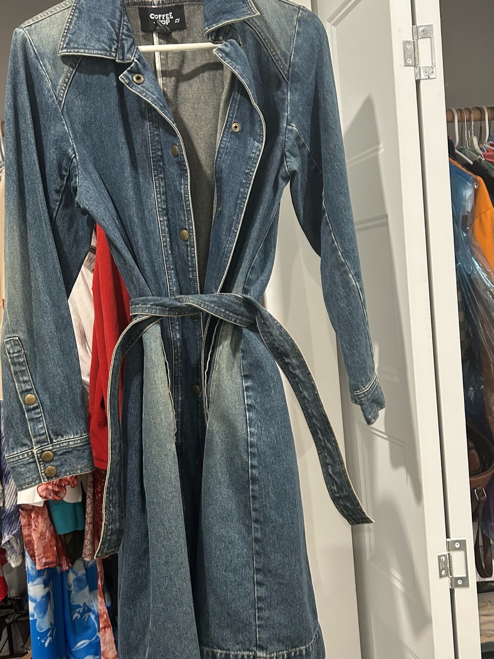 CoffeeShop Denim Jacket in Washed Blue with Black Label